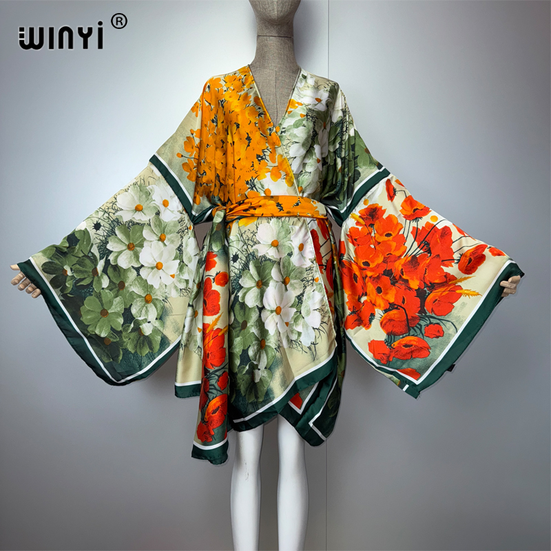 Cover Up Kaftan - WINYI summer kimonosilk feeling short cardigan