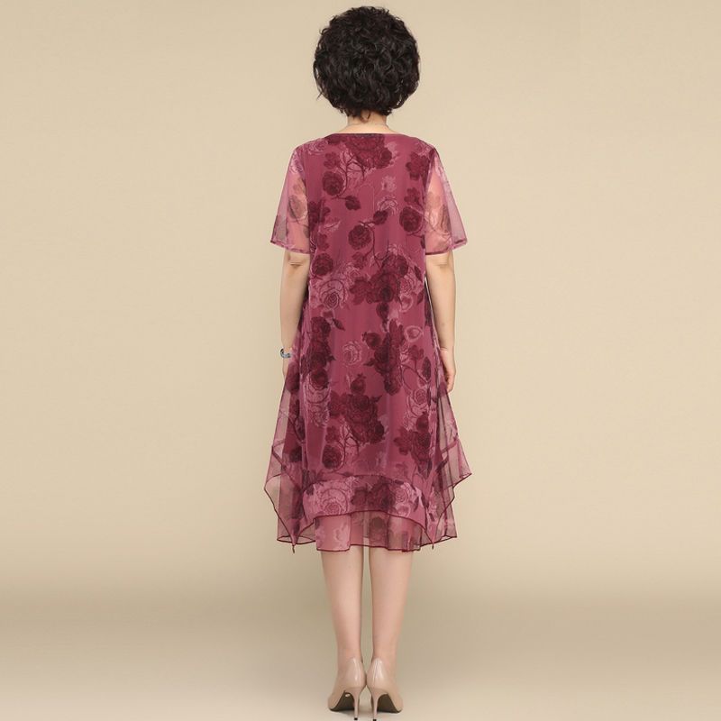 NEW O-Neck Short Sleeve Dresse - Midi Skirt Floral 评论和价格