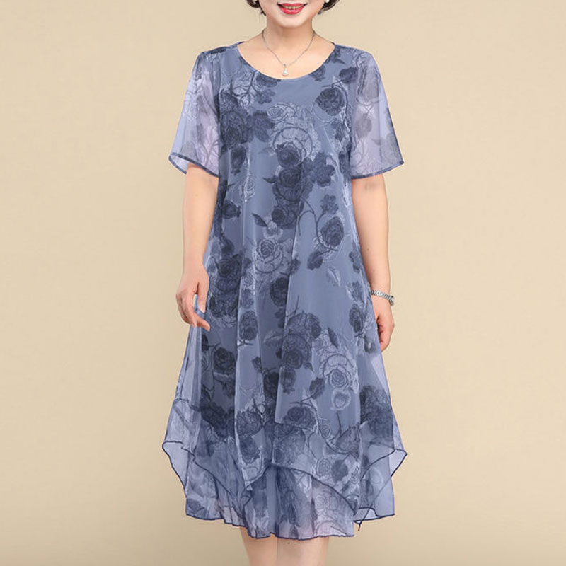 NEW O-Neck Short Sleeve Dresse - Midi Skirt Floral 评论和价格