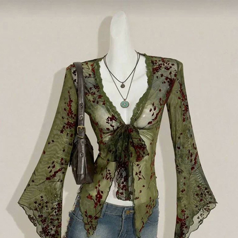 MEXZT Vintage Floral Mesh Shir - Romper Floral Print 评论和价格