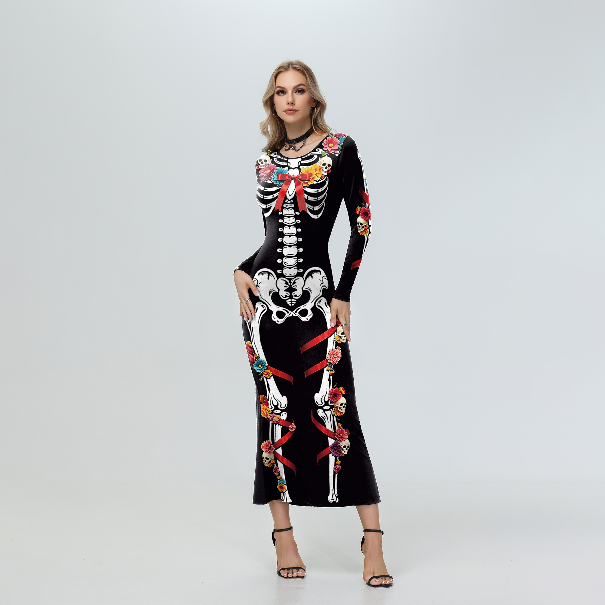 Halloween Women Floral Skeleto - Midi Skirt Floral 评论和价格