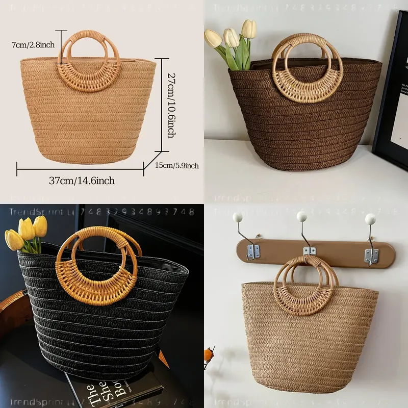 Women Summer Woven Paper Tote  - Tote Bag Beach 评论和价格