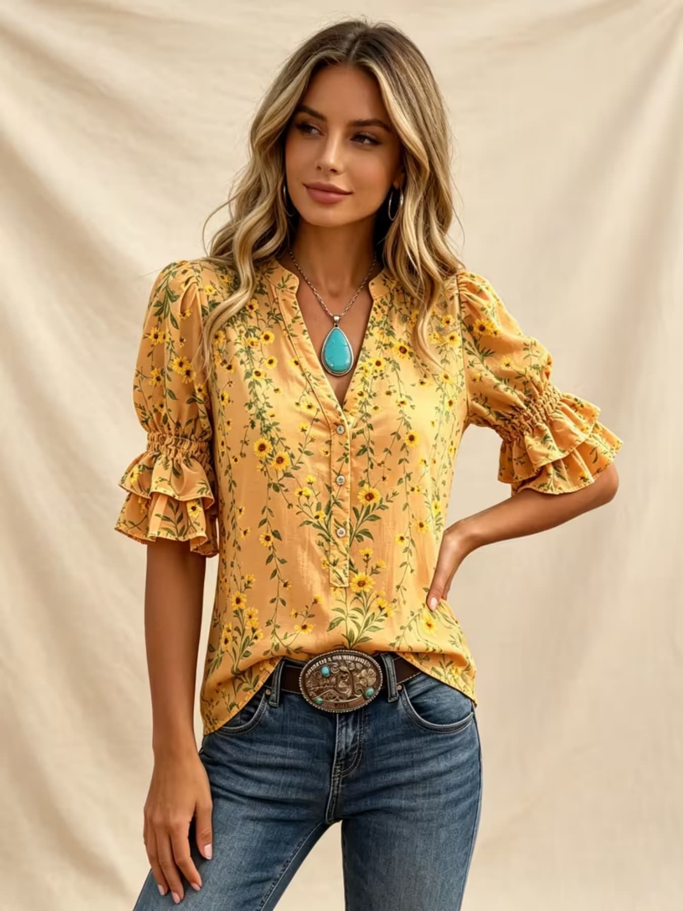 Women Cowgirl Western Blouse N - Romper Floral Print 评论和价格