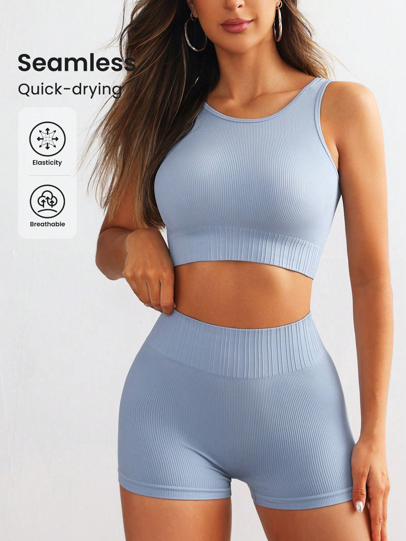 Women Seamless Ribbed Yoga Set - Crop Top Crochet 评论和价格