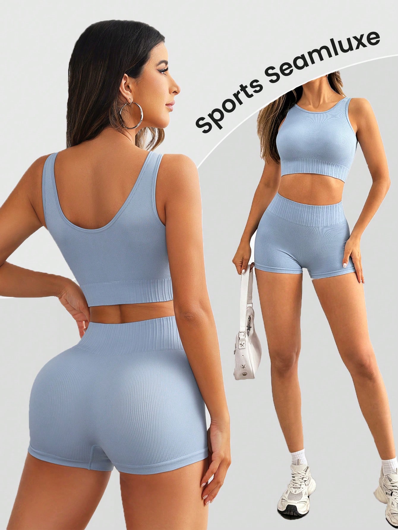 Women Seamless Ribbed Yoga Set - Crop Top Crochet 评论和价格
